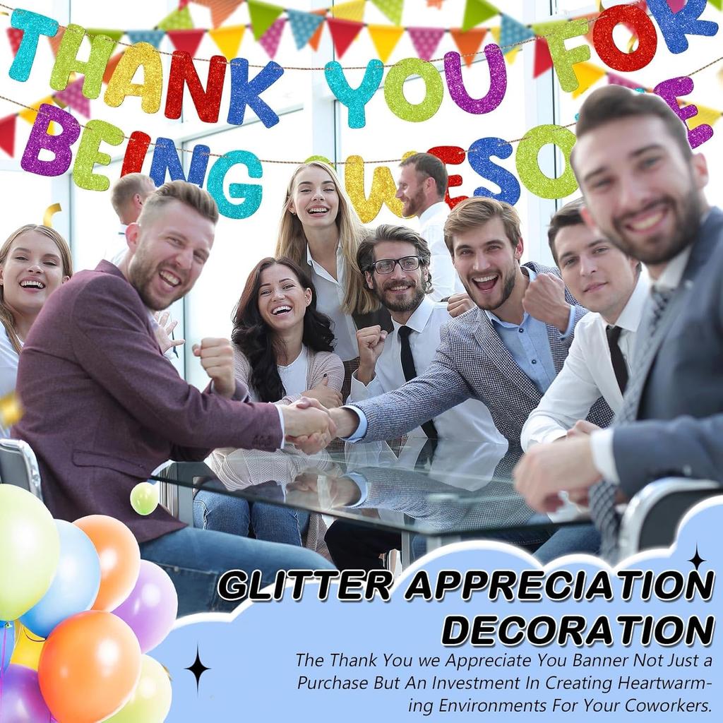 Fulmoon Pre Strung Thank You for Being Awesome Glitter Banner Funny Appreciation Banner for Employee Coworker Staff Teacher Graduation Retirement