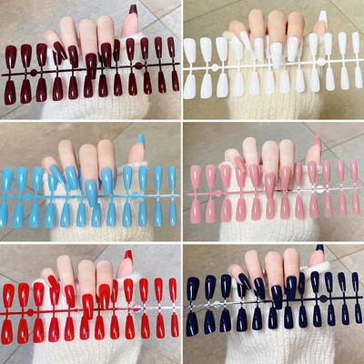 24ks/set DIY Quick Nails Jednobarevné lesklé dlouhé baletní Umělé nehty Vícebarevné proužky Hotové Wear Nail Art
