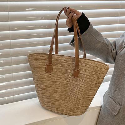Sommer Große Kapazität Stroh Tasche Für Frauen Gestrickte Stroh Tasche Böhmen Top-griff Tasche Reise Totes