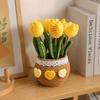 Potted Crochet Tulips Decors with Handcrafted Yarn Texture, Handmade Knitted Potted Flower for Tabletop Display, Gift for Women