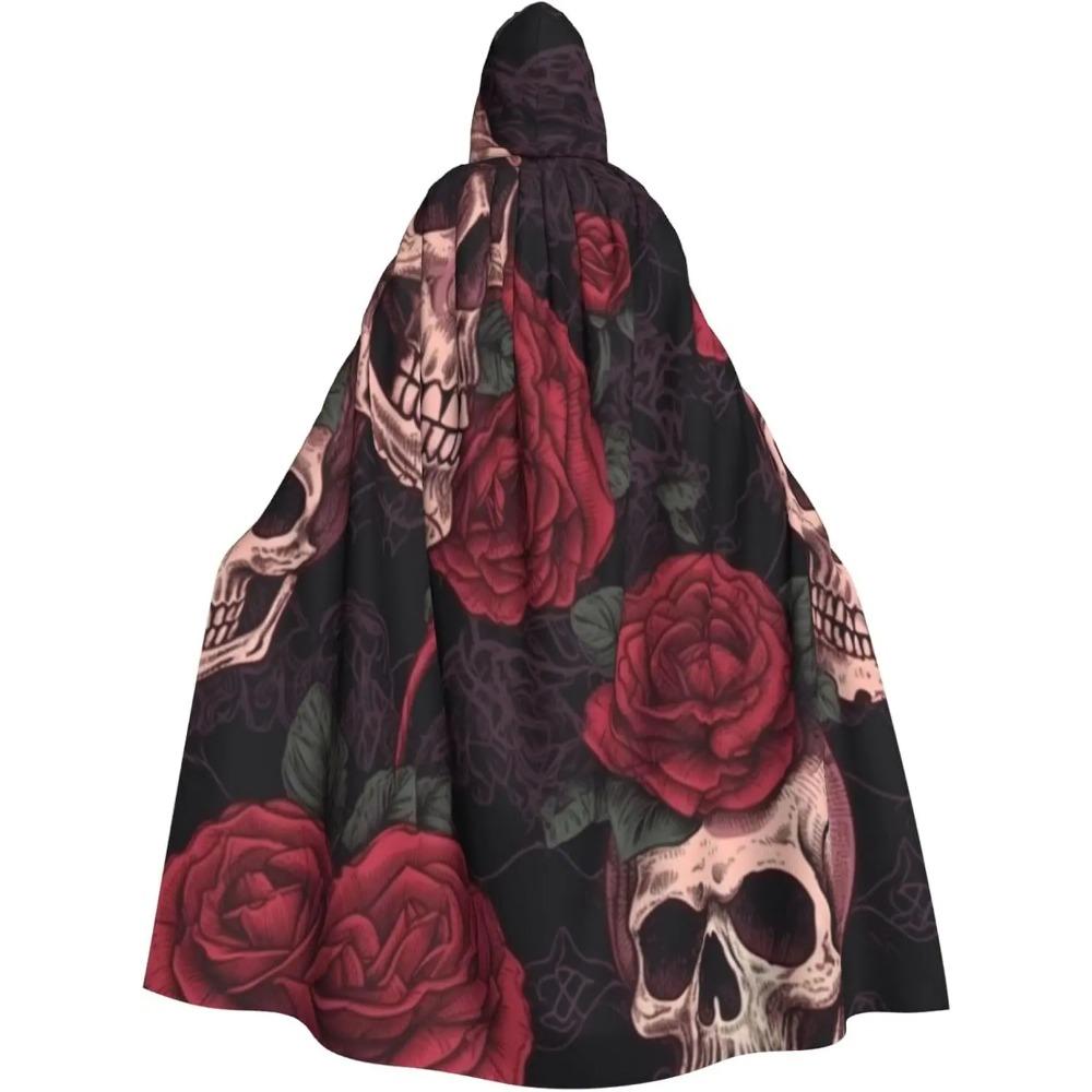 

Винтажный череп призраки Хэллоуин цветочный готический Хэллоуин косплей толстовка костюмы вечеринка Рождество плащ с капюшоном накидка для взрослых One Size чёрный