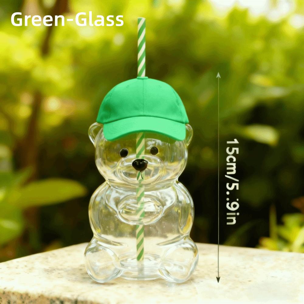 with Lid Bear Glass Cup Transparent Bear Straw Cup Cute Glass Cup with Straw  Parties