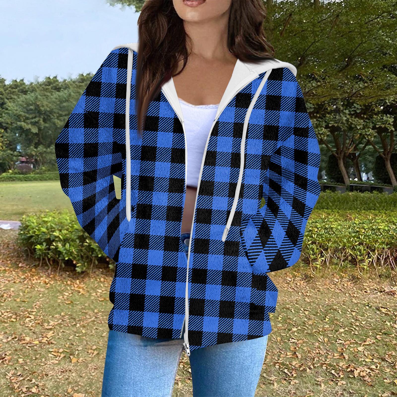 

Женская мода повседневная клетчатая куртка с длинным рукавом и карманом на молнии L