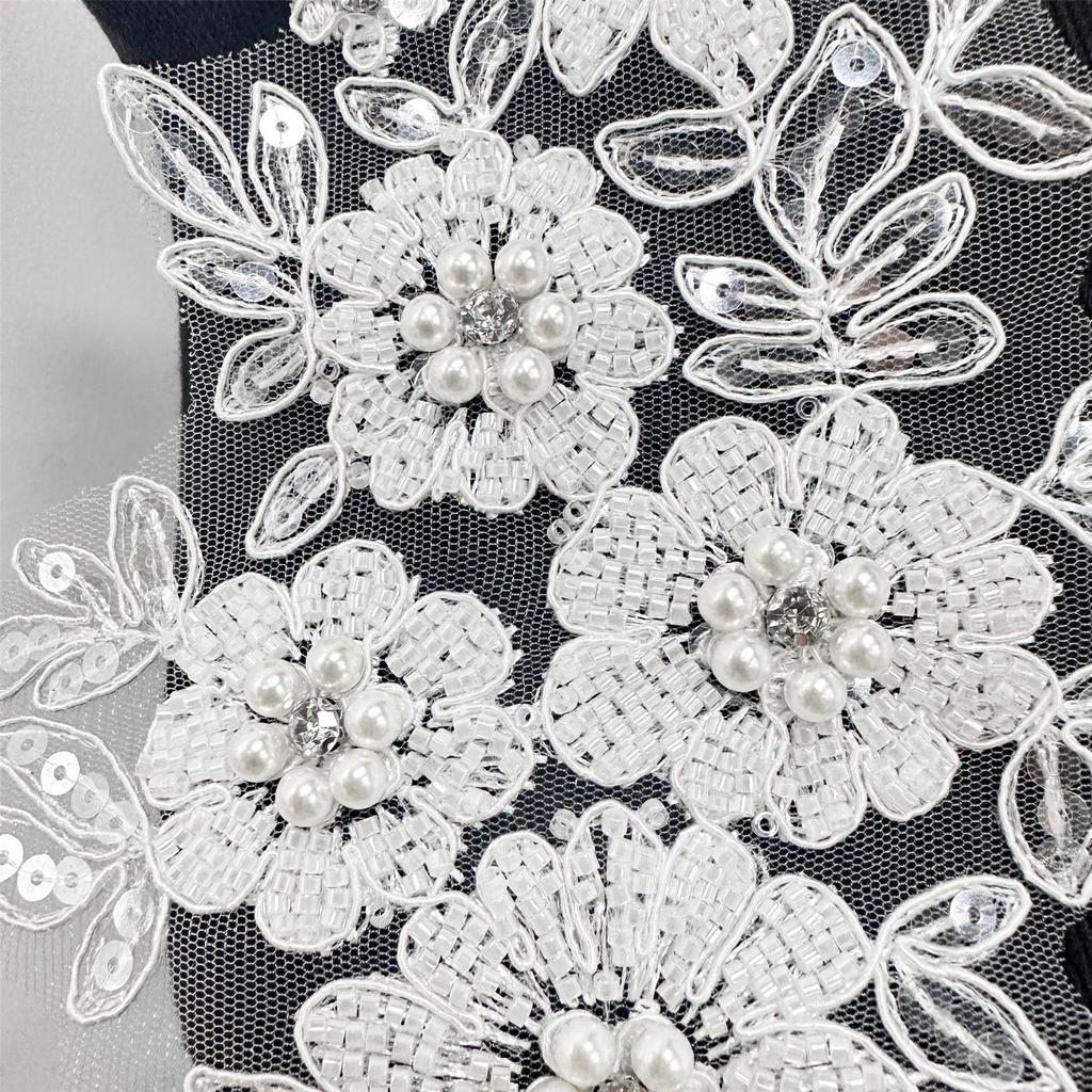 Flower Embroidered Lace Applique Beads Rhinestones Applique Sew On Patches Applique for Wedding Gown Evening Dress