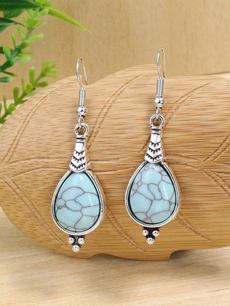 Bohemian Holiday Style Zircon Set Women's Water Droplet Stone Inlaid Classic Simple Earrings Short Necklace