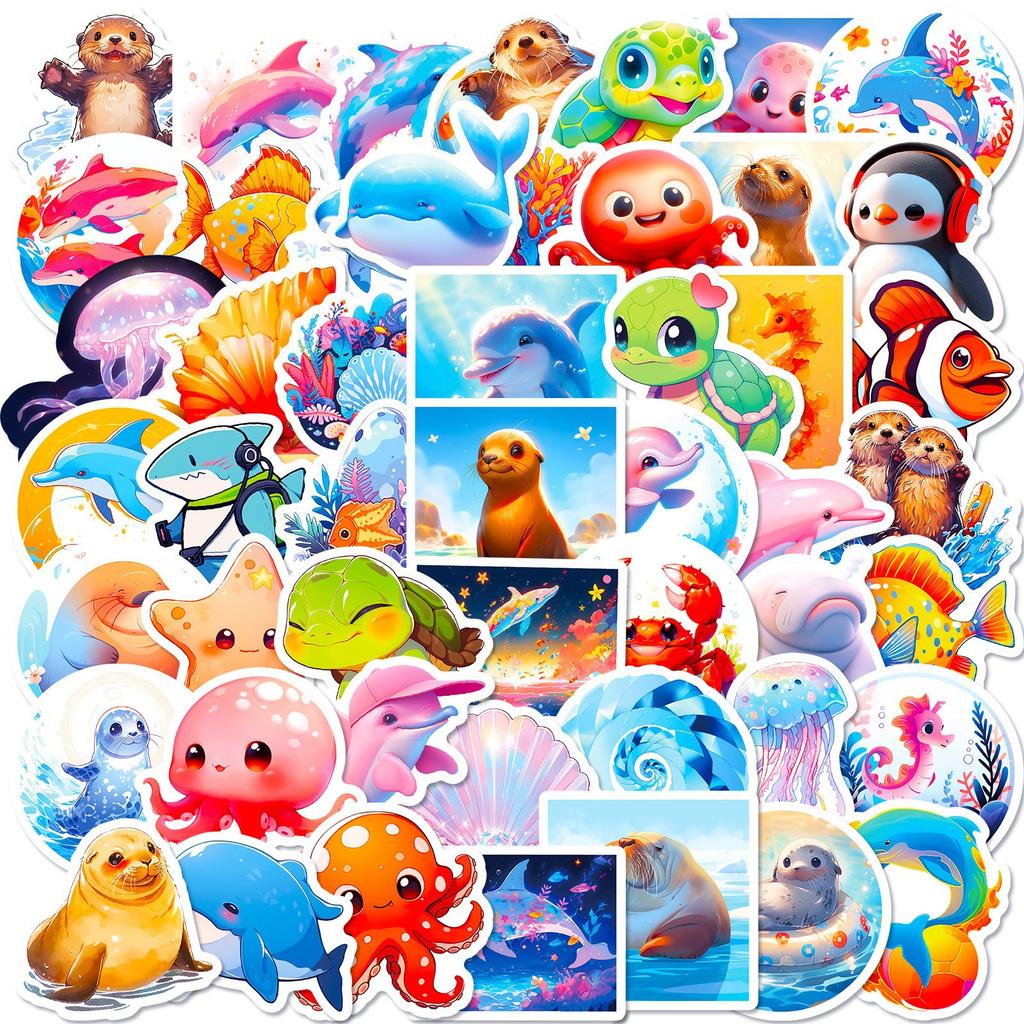 50 Cartoon Marine Animal Stickers TEMU New Product Cute Shark Cartoon Marine 3D Animal Stickers