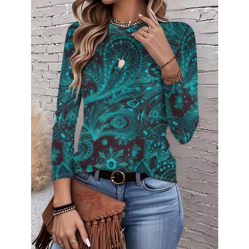 Women's T-shirt 3D Leopard Retro Print Fashion Long Sleeve Round Neck Regular Top Holiday Weekend Spring Autumn
