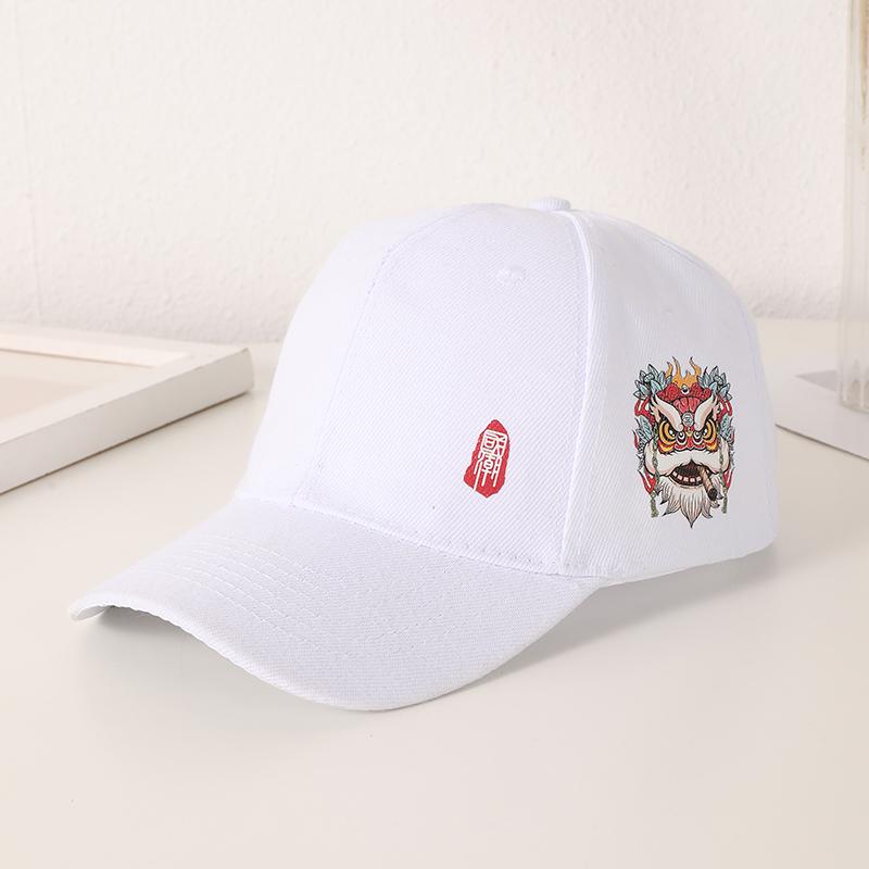 Simple Chinese Style Embroidered Printed Baseball Cap National Tide Lion All-match Hip Hop Cap Adjustable Velcro with Top Tide C