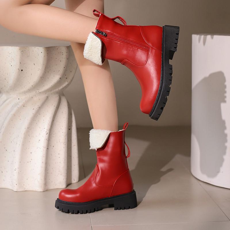 Women's low-heeled short boots autumn and winter new warm plush short boots versatile large-size short boots