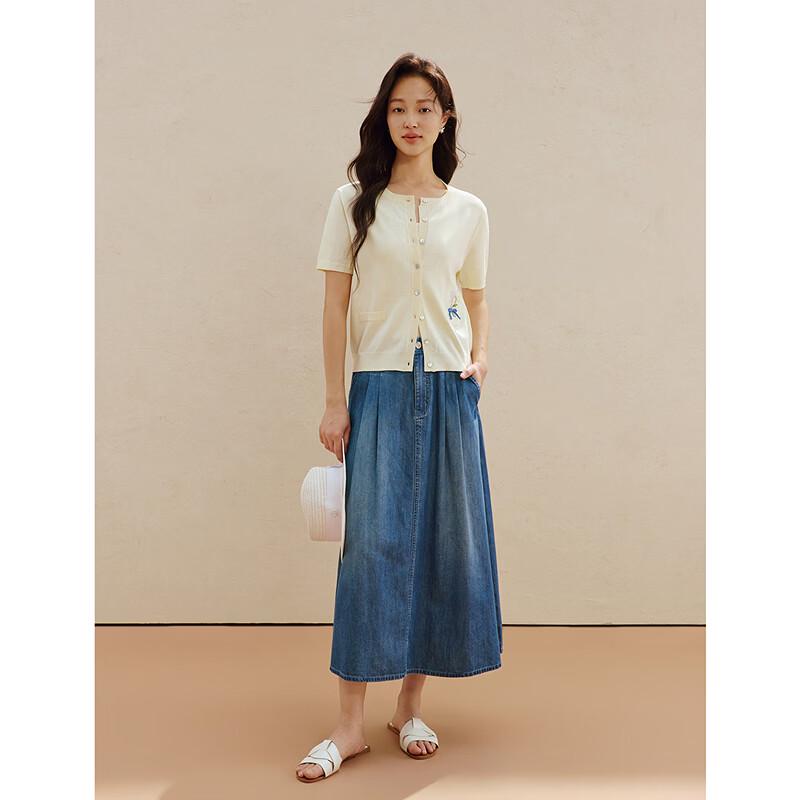 INMAN Ice Silk Floral Embroidered Knit Cardigan
