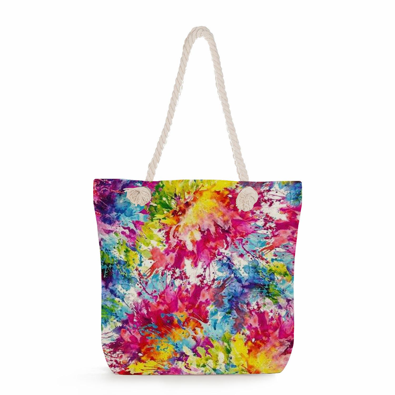 Color print thick rope single-shoulder beach bag 7242 CLE
