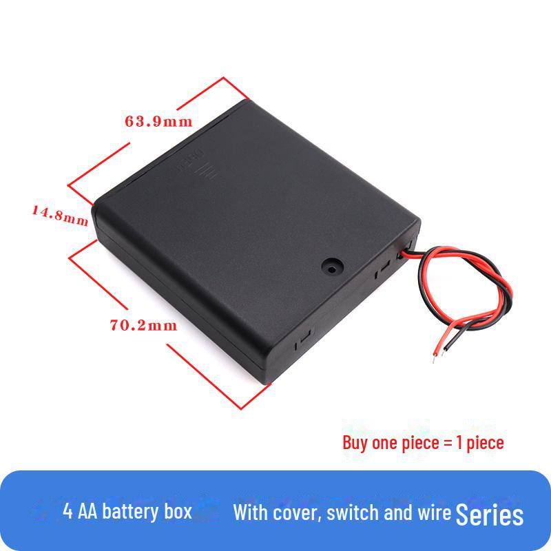 AA Battery Holder with Switch, Cover, and 15CM Cable - Fits 1-4 Batteries.