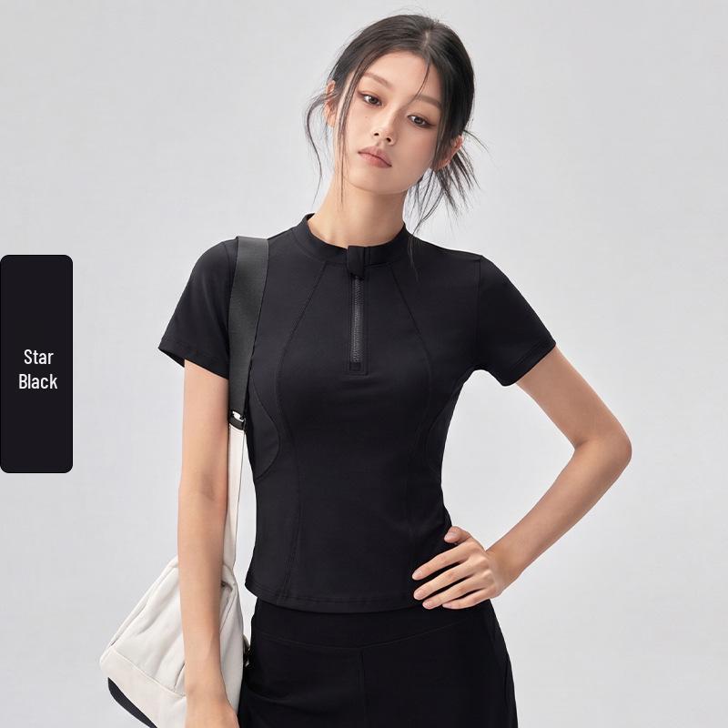 Women's Versatile Half-Zip Pilates Slimming Short Sleeve T-Shirt