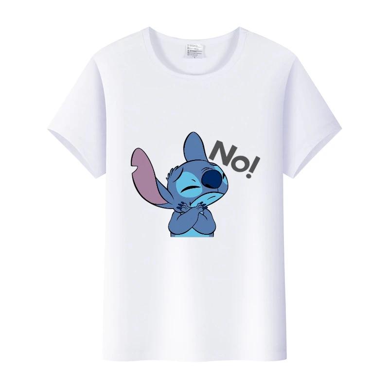 Kawaii Disney Cartoon Blouse Lilo Stitch Love Top Summer Short Sleeve 90S T-shirts White Shirt Kids Tees Woman Plus Size Clothes