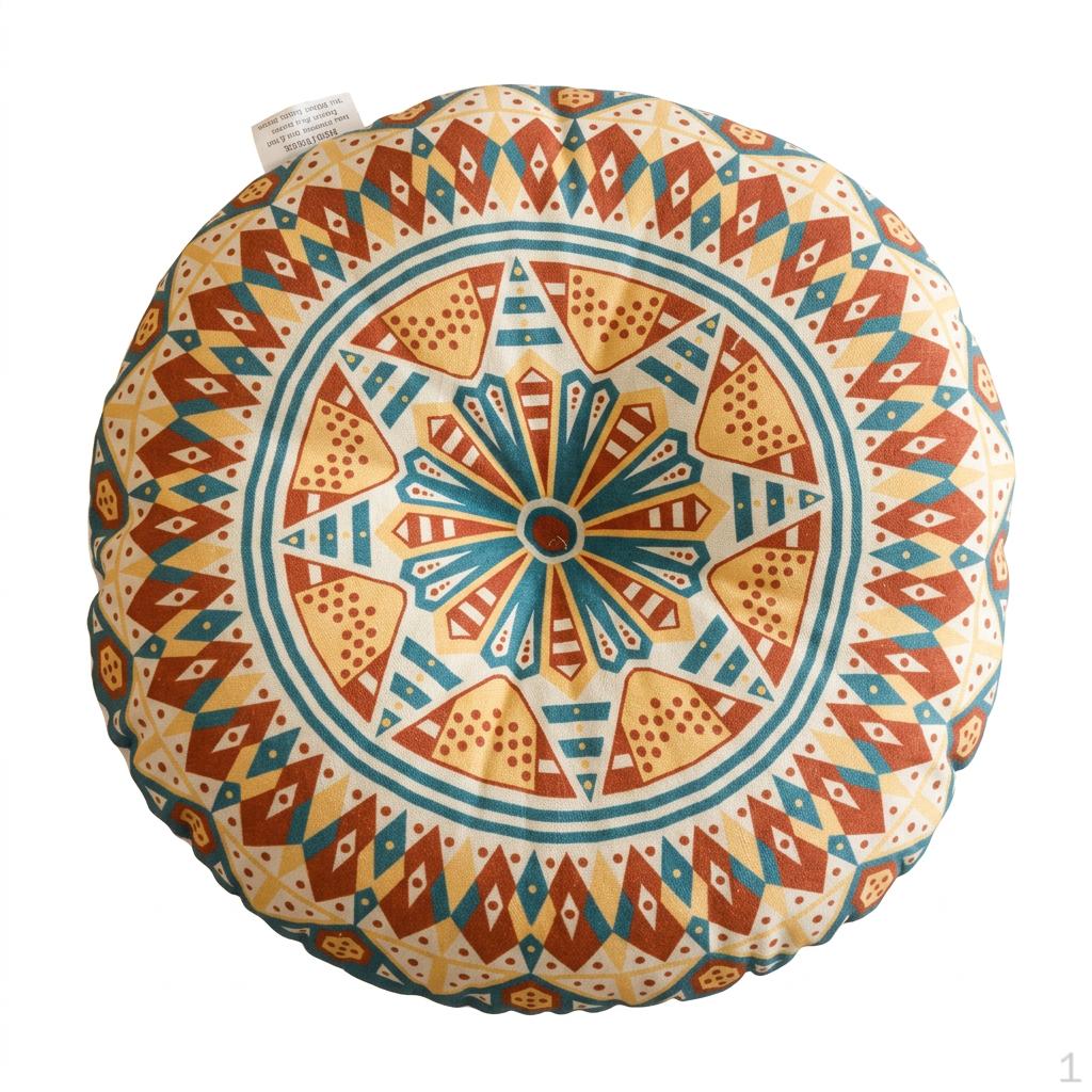 Bohemian Round Floor Pillow, Mandala Cushion, Tatami Cushion for Meditation, Linen, 40cm Castle