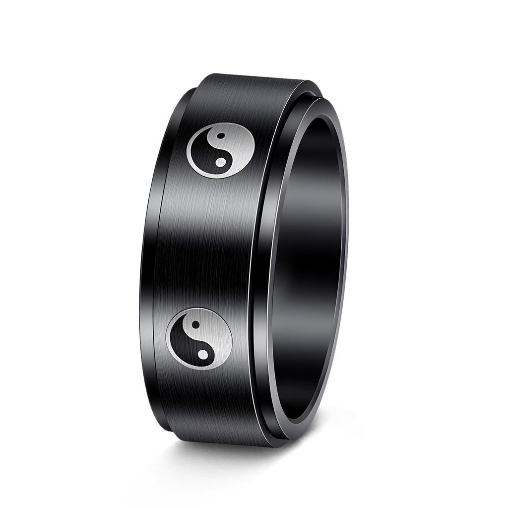 8MM Men's 304 Stainless Steel Tai Chi Rotating Decompression Ring