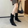 French Pointed Thick Heel Suede Fashion Short Boots Women's Spring and Autumn 2025 New Retro Rivet Western Thin Boots