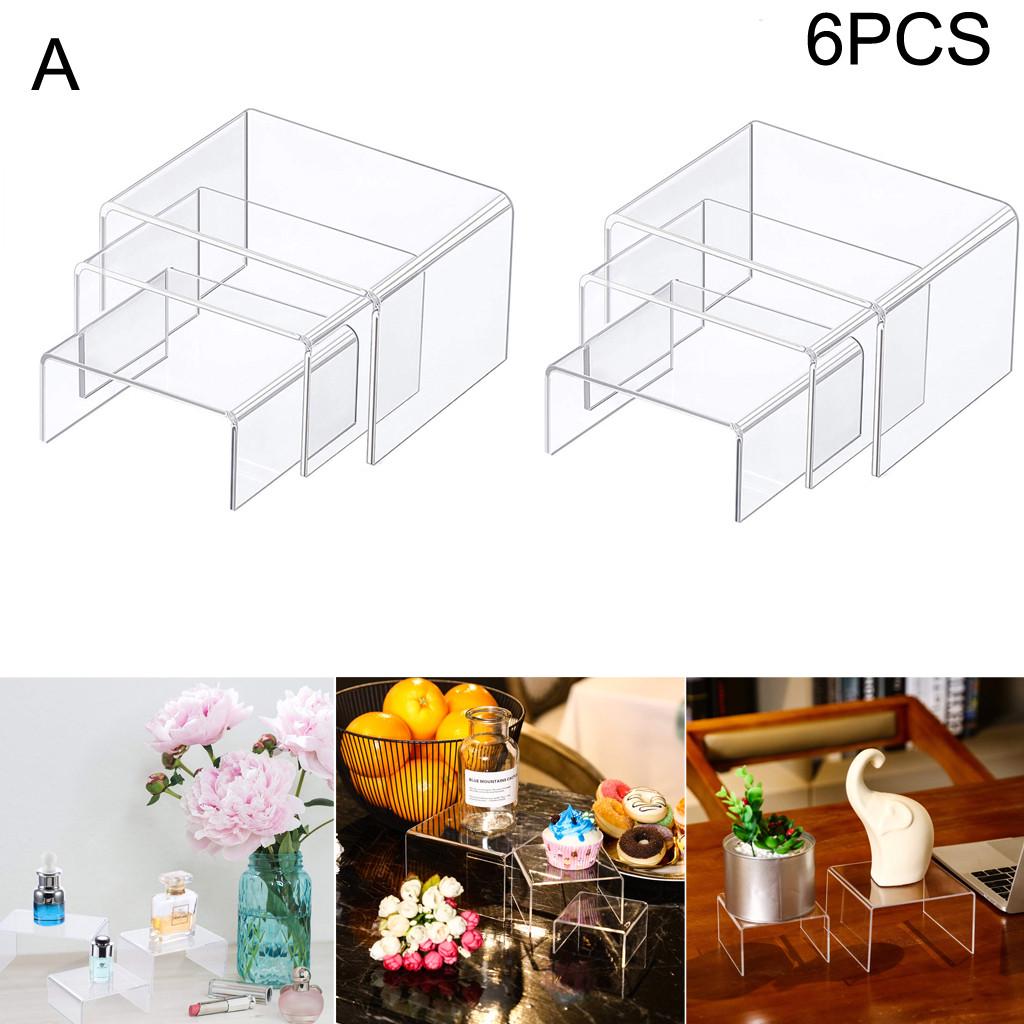 6PCS Clear Acrylic Display Risers Jewelry Display Riser Shelf Showcase Fixture