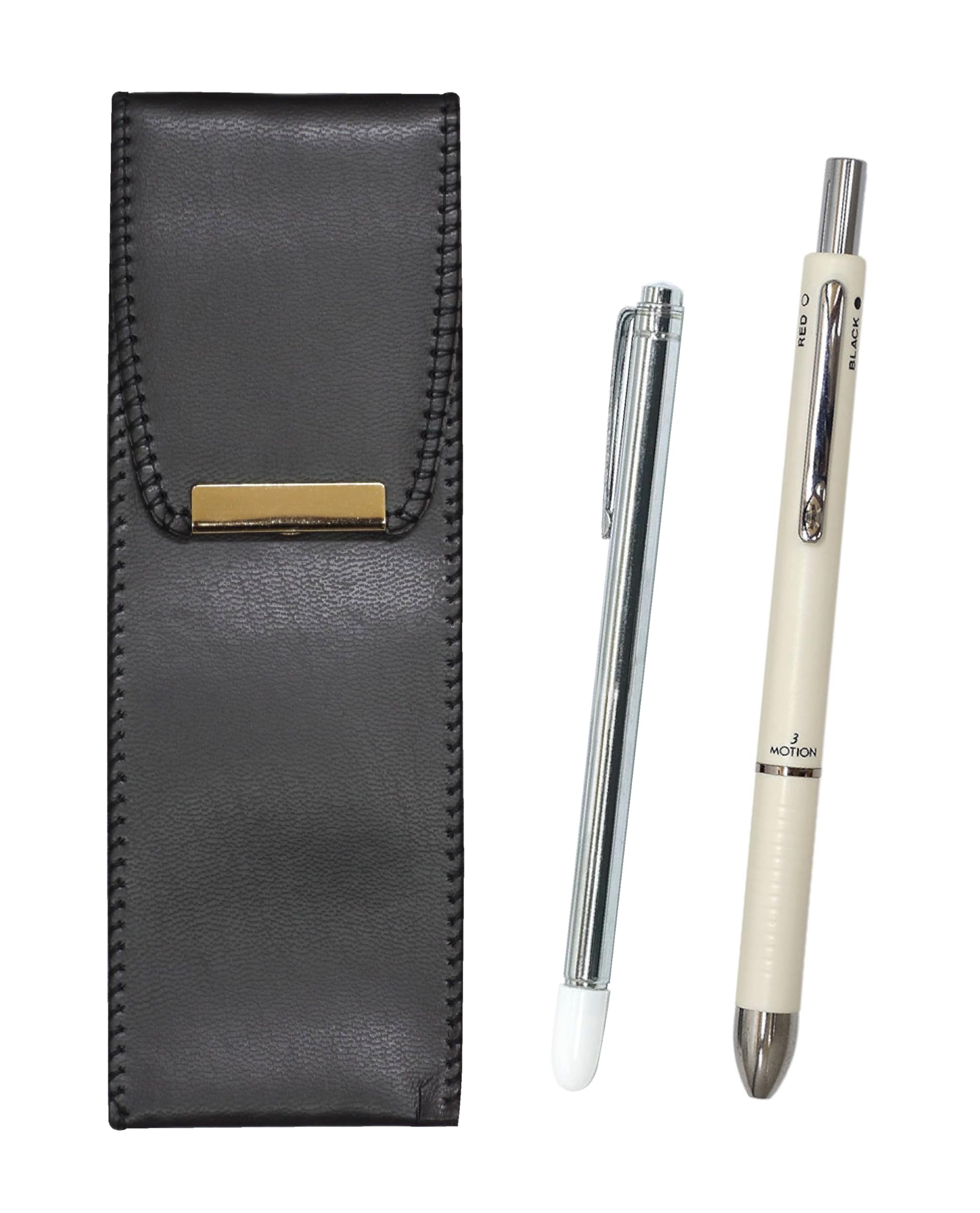 

pen case with metal pointer and 3 Mecha Japan Eco-leather set, white, BR-701S-3M-W белый