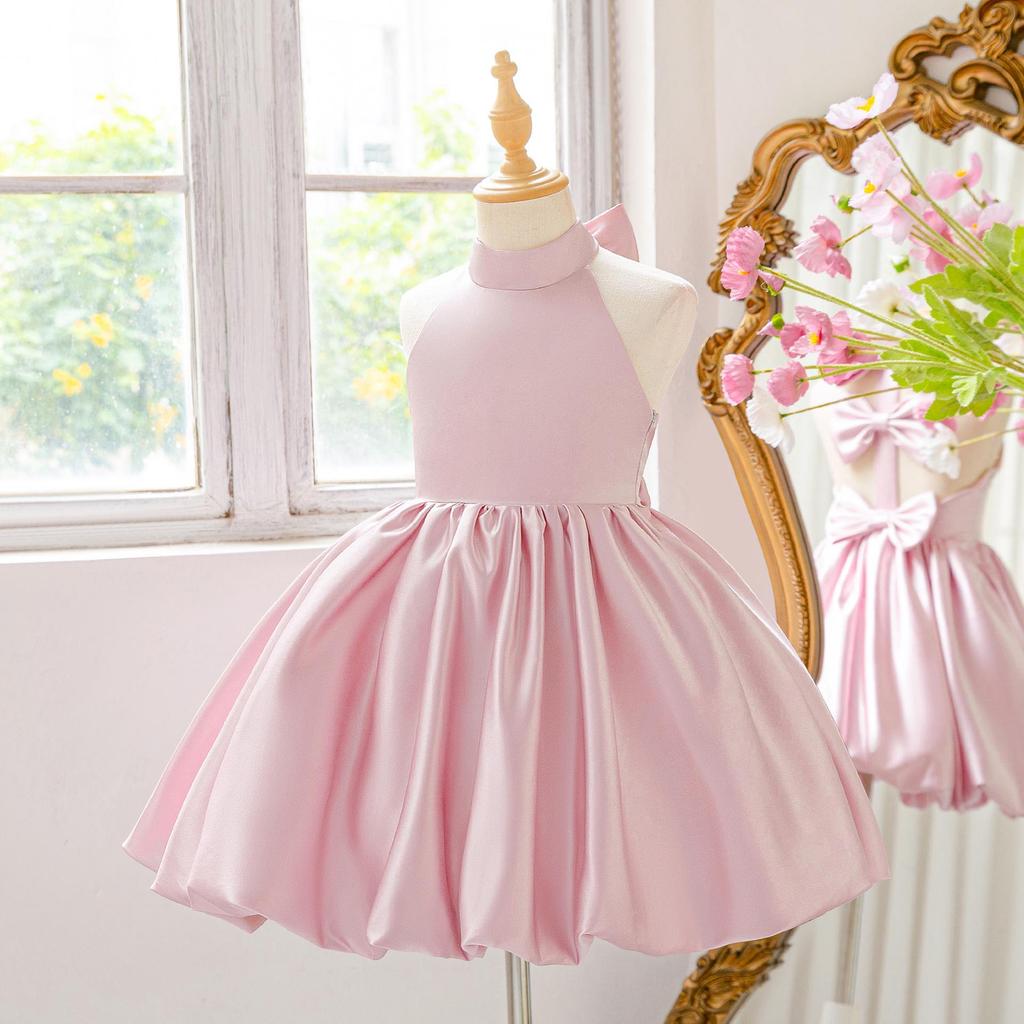 New Children's Formal Dress: Halter Puffy Skirt with Bow, Backless Princess Design for Festivals & Performances