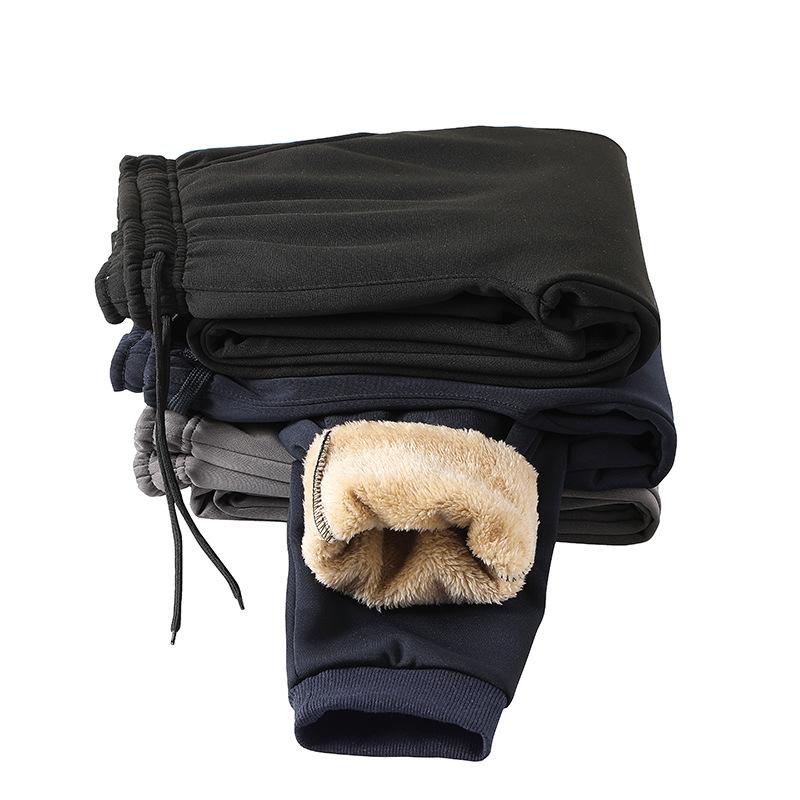 Herbst und Winter Übergröße Herren Verdickter Samt Elastische Gerade Freizeit Winddicht Warm Sport Kordelzug Hosen