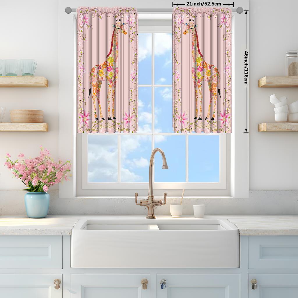 2pcs Pink Giraffe Background Printed Curtain for Home Decor - Rod Pocket Window Treatment for Bedroom, Office, Kitchen