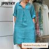 JPNTKY Mode Zomer Lente Effen Kleur Print Korte Mouw V-hals Casual Jurken