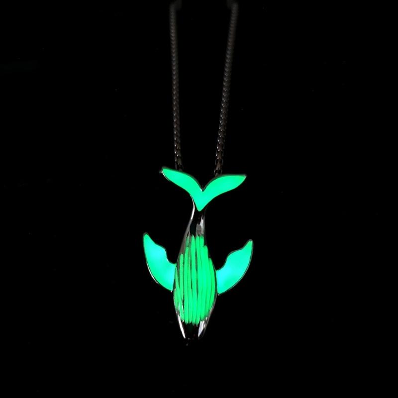 Luminous Whale Pendant Necklace Glow In The Dark Long Necklace Adjustable Stainless Steel Chain Pendant Necklace