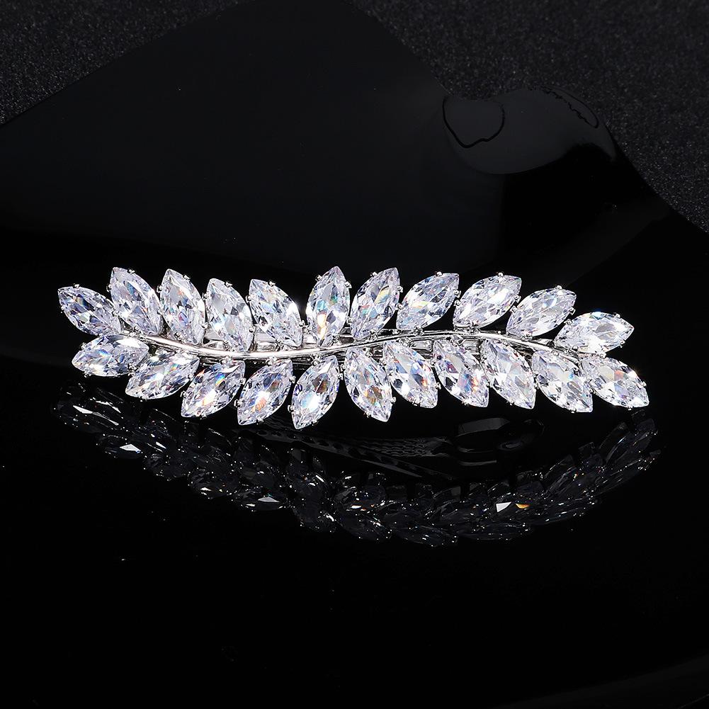 Fashion Barrette Cubic Zirconia Leaf Hair Clips for Women Accessories Bridal Wedding Hair Jewelry Party Bride Headpiece