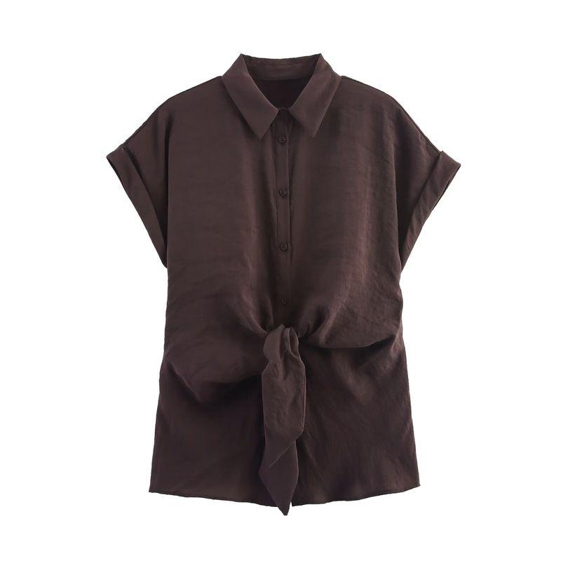 Kaslead New Women Clothes Western Style Front Knot Decoration Short Sleeve Shirts Trousers 2298161 1165608