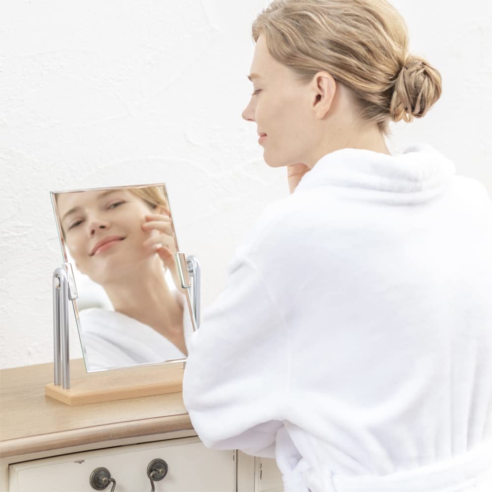 Horiuchi Mirror Industry Wooden Stand Mirror, Medium Size, Wood Grain Finish, Tabletop Mirror, Makeup Mirror, Birthday Gift