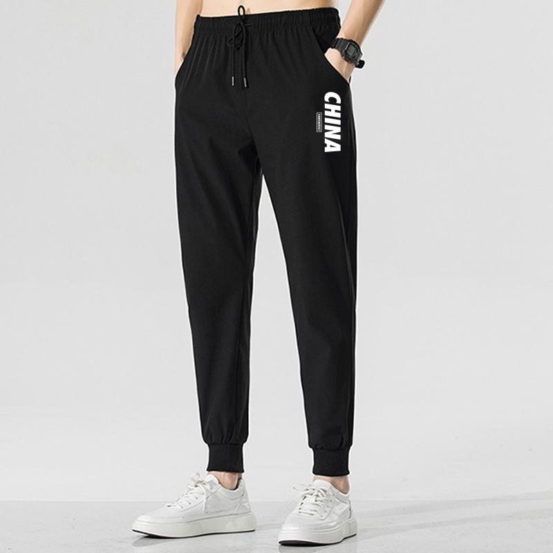 Casual pants men's thin summer print loose large size tied feet nine points tied feet sports Harlan pants