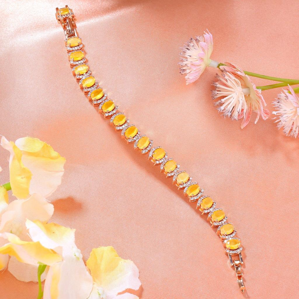 Bracelet Estele fascinant, plaqué or rose, pierres jaune menthe, pour filles et femmes