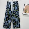 Damen-Blumen-Baumwoll-Seiden-Pyjama - Große Größen, Sommer, Leicht, Für draußen, Gerades Bein, Lockerer Schnitt