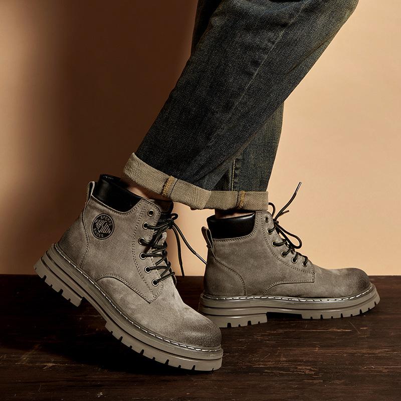 Martin Boots Men's Genuine Leather Big Yellow Boots In Autumn and Winter British Style High Top Middle Top Work Clothes Plus Velvet Cotton Shoes