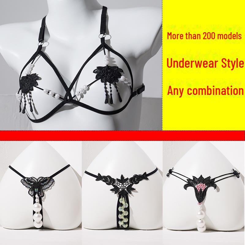 Lenjerie sexy pentru femei: Set tanga de masaj Sheer Pearl si cu crotch deschis