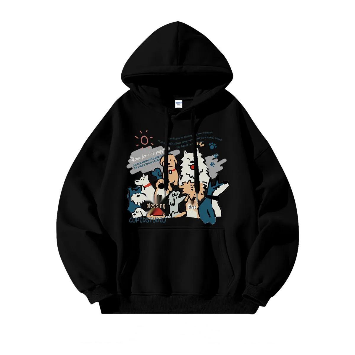 Silver Fox Velvet Dog Print Hoodie Unisex Korean Style AutumnWinter Fashion L 116-130 lbs 2397₽