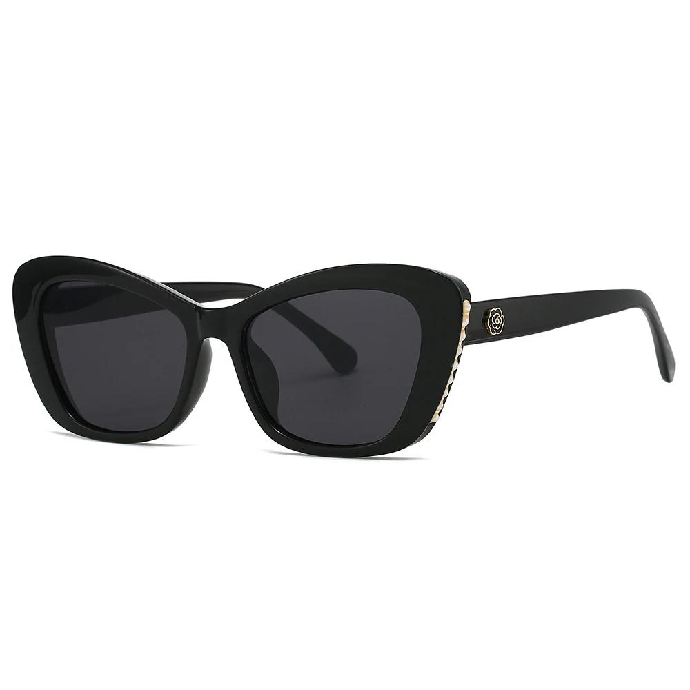 

New Y2k Big Frame Cat Eye Sunglasses Women For Female Luxury Brand Designer Vintage Sunglasses Popular Rivet Flower Shades UV400 As the picture