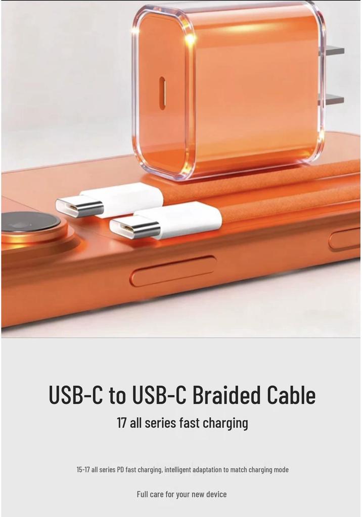 Orange 45W Fast Charger for iPhone 17 Pro Max, 17 Pro, 16, and 15
