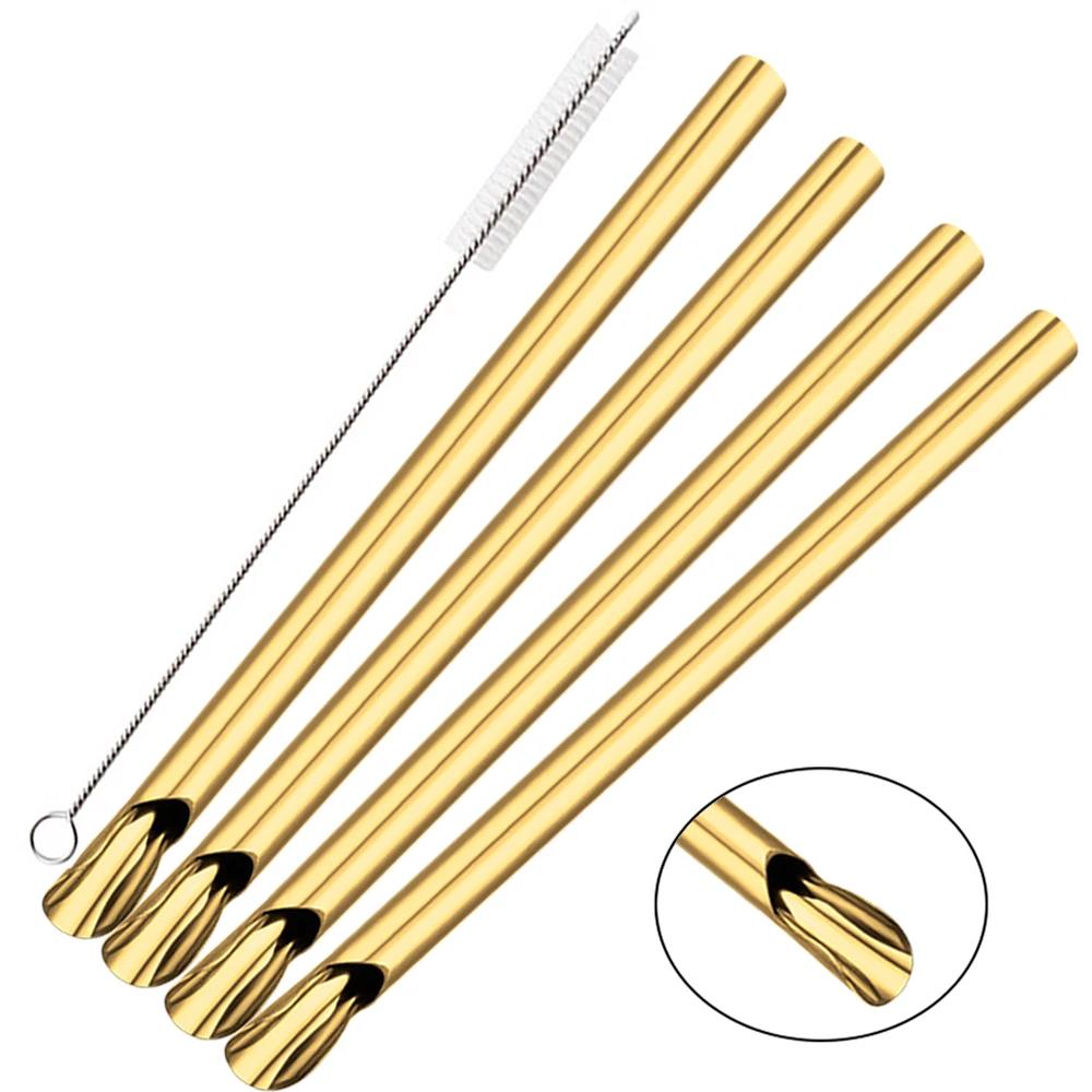 5Pcs Reusable Straw Pearl Milkshake Stainless Steel Bubble Tea Straw with Brush Set Stirring Smoothie Spoon Shaped Straw