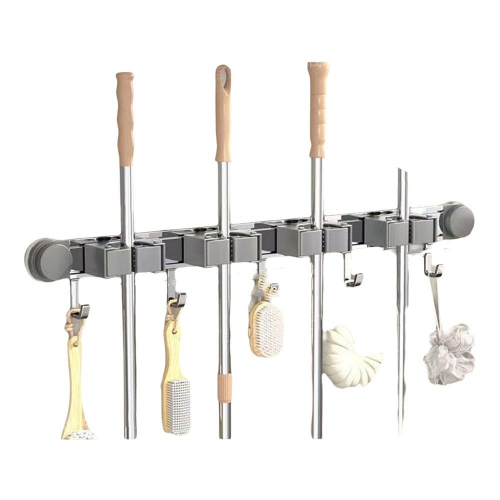 Space Aluminum Suction Cup Mop Clamp Reusable Mop Clip Rack Broom Mop Holder  Bathroom