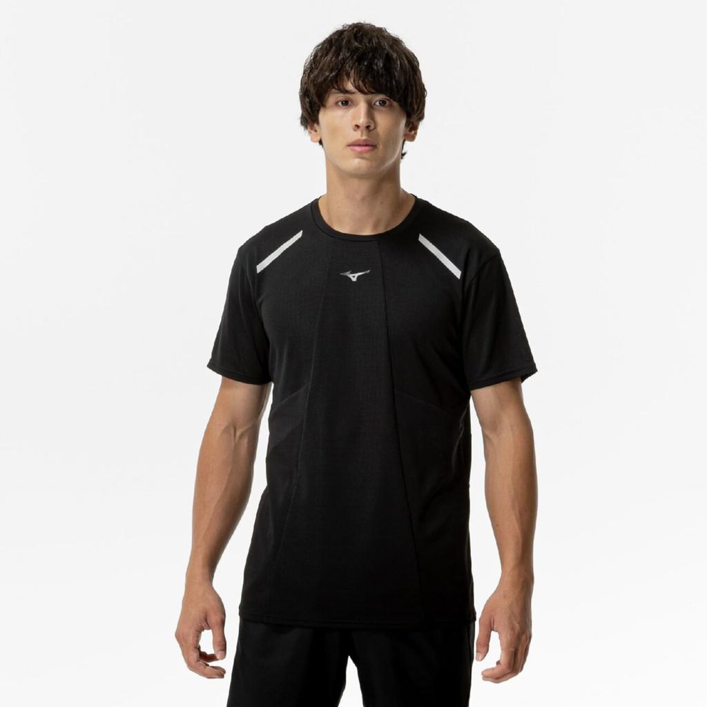 Mizuno Running Wear Dry Aeroflow Short Highly Quick Black T-Shirt, Sleeve, Breathable, Drying, Sports, J2MAC004, Men's,
