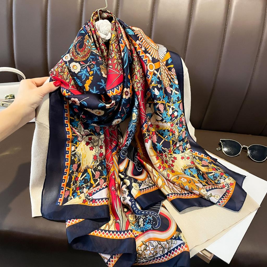 Luxus Satin Seide Schal Schal Frauen Schals Sommer Sonnencreme Strand Stola Wraps Bufanda Weibliche Kopftuch Echarpe