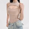 Hot Girl Sexy Slim-Fit Half-High Collar Sleeveless Knitted Top with Chest Cutouts, Women's Tight-Fitting Slimming Knitted Vest