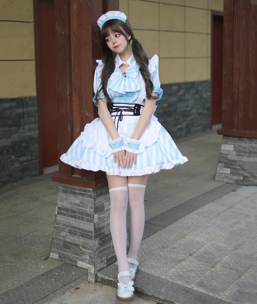 YZZYQQ Maid Cute Gothic Lolita Cosplay Luxury Maid Cafe Cute Sexy Con Cafe Cute Alice Lolita Princess Size 4XL Costume, Set, 5-Piece Set, Uniform,