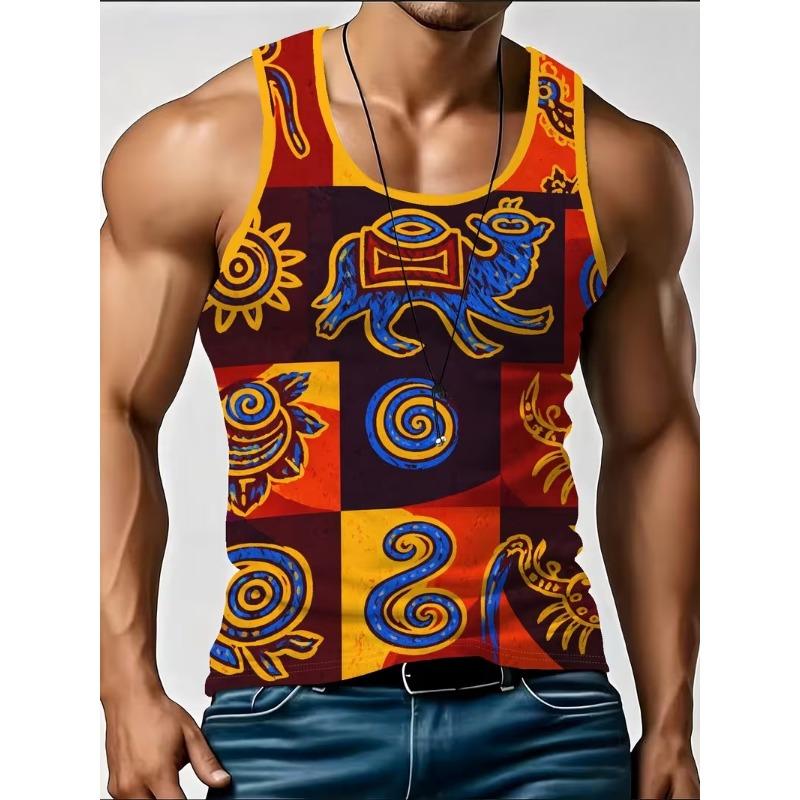 Men African Ethnic 3D Print Tank Top Vintage Camel Totem Graphic Sleeveless