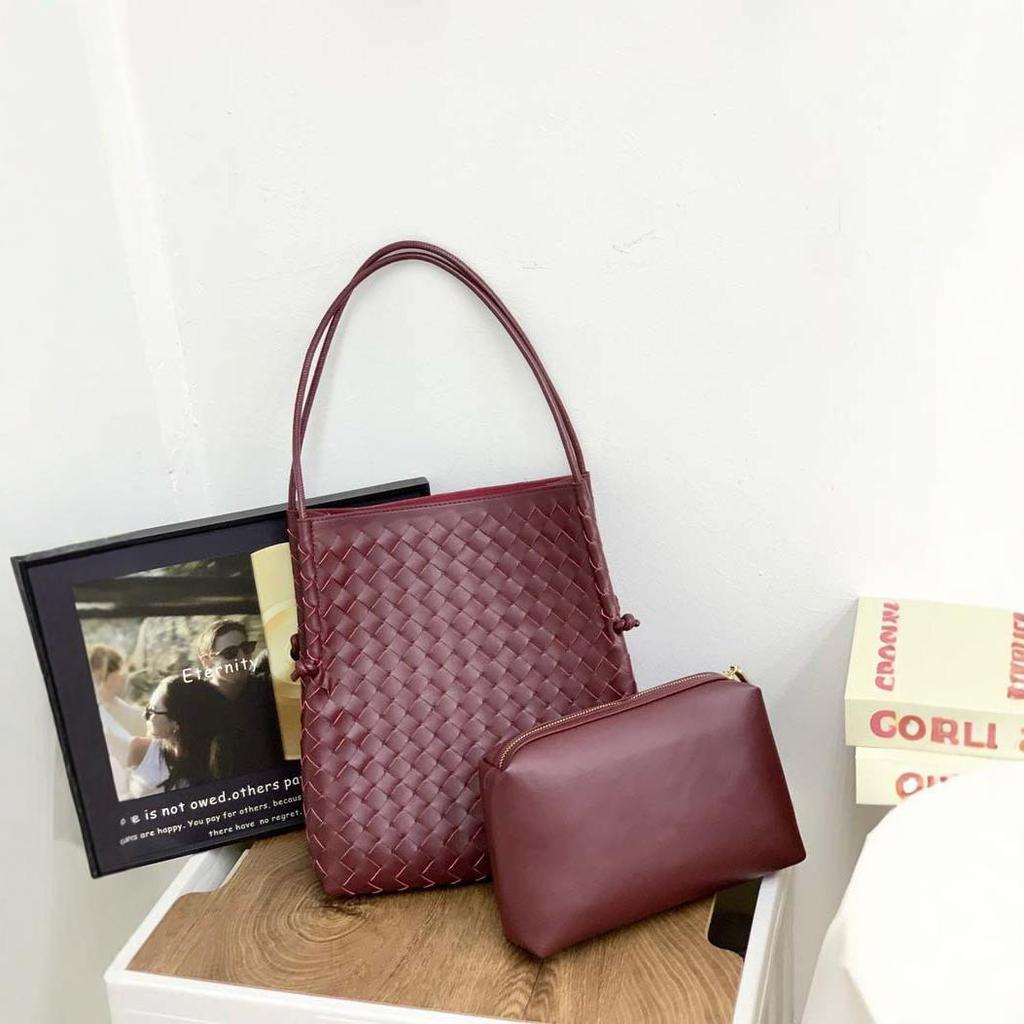 New knot leather woven shopping bag mother and child bag tote bag commuter large capacity underarm shoulder bag women