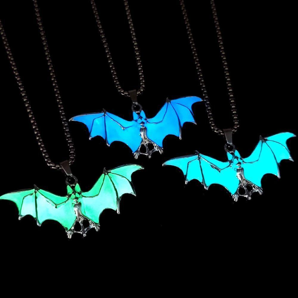 Bat Halloween Necklace Punk Style Hip Hop Neck Chains Unique Luminous Pendant Necklace  Gifts