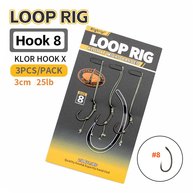3pcs/pack Carp Fishing Line Loop Rig 35LB/15.9kg KLOR HOOK Size 2 4 6 8 Ready-Tied Soft Hook Link Sections Combi Rig Hair Rigs Carp Fishing Tackle