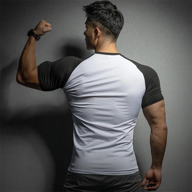 Sommer Freizeit Lauf-T-Shirt Fitnessstudio Trainings-Tops Elastisch Schnelltrocknend Einfarbig Kurzarm Sport T-Shirt Herren Sportbekleidung